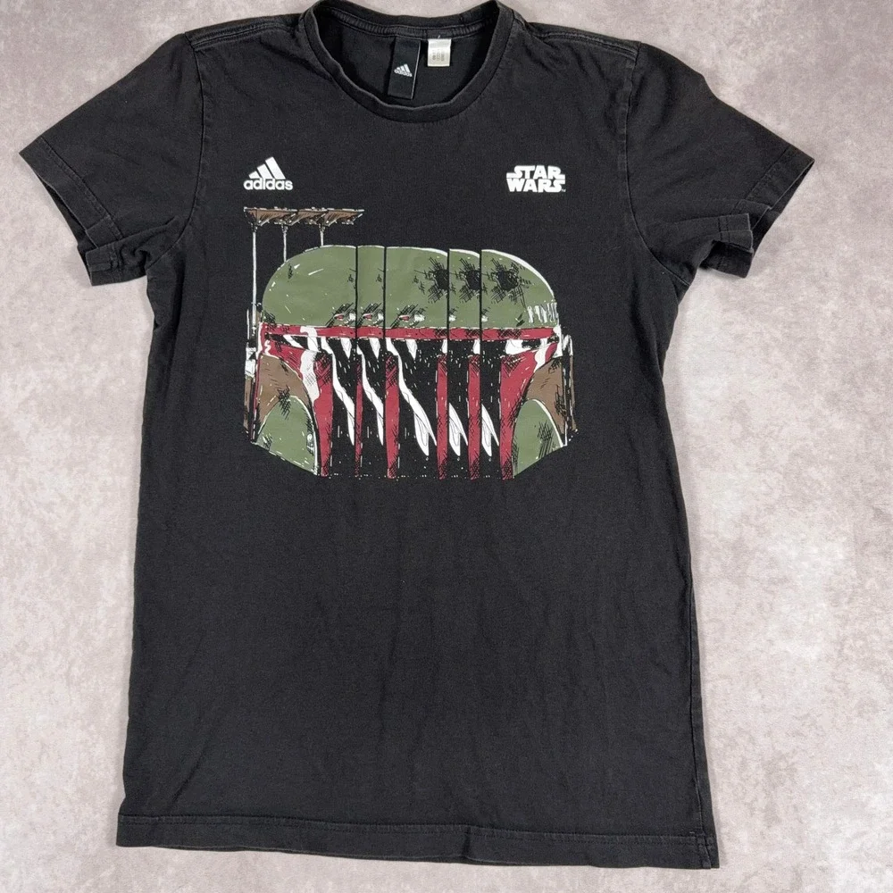 Adidas Star Wars Boba Fett Helmet‎ Graphic T-Shirt Small Black Short Sleeve